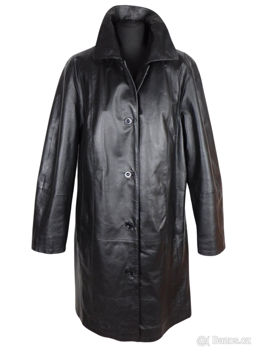 Kožený dámský černý zimní kabát DIFFERENT XXL