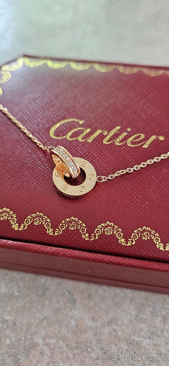 Cartier Love náhrdelník - 2 koužky, kamínky