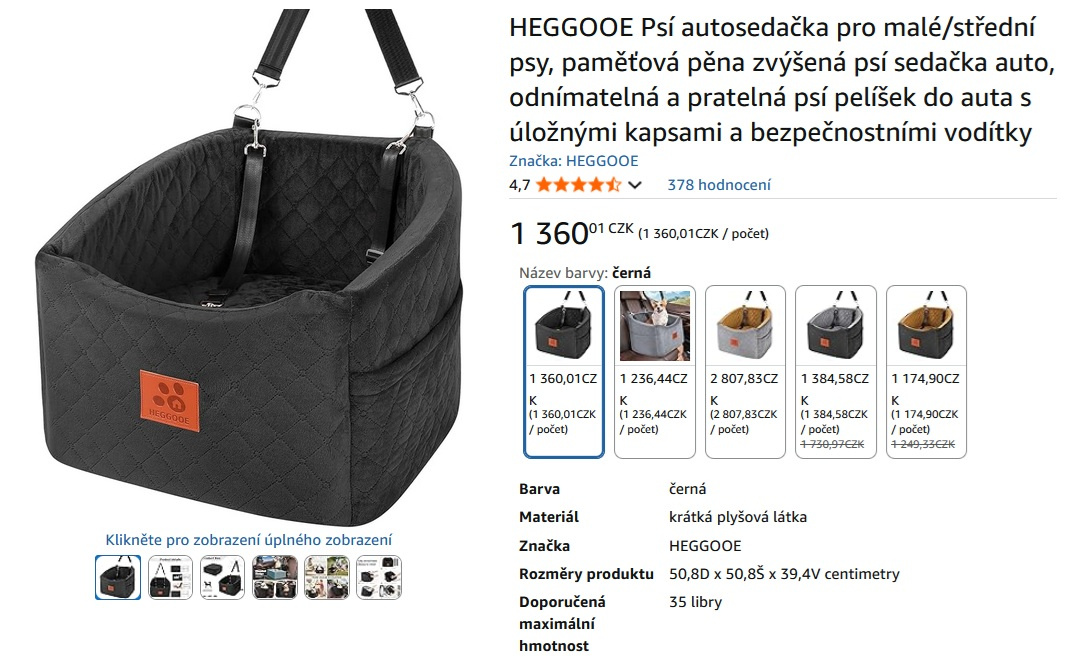 HEGGOOE Psí autosedačka pro malé/střední psy
