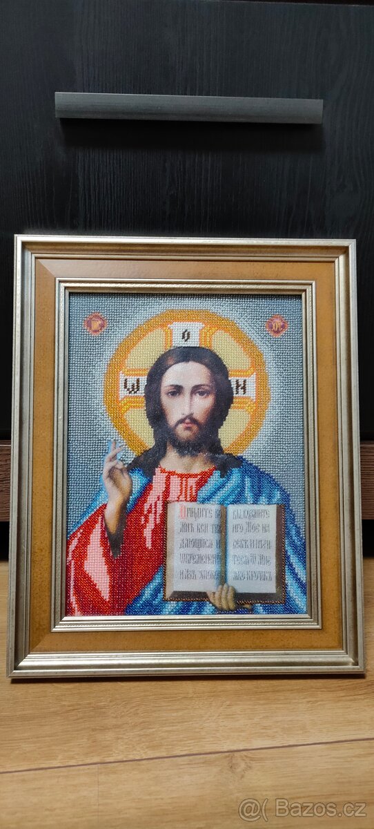 Svatý obrázek Ježíše Krista - vyšívaný korálkami