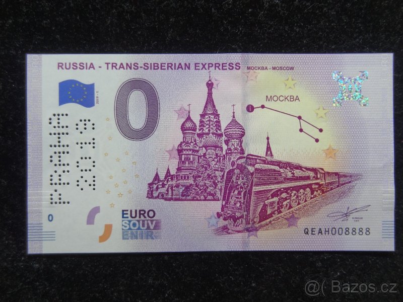 0 Euro bankovka Transsibiřská magistrála (verze Praha 2019)