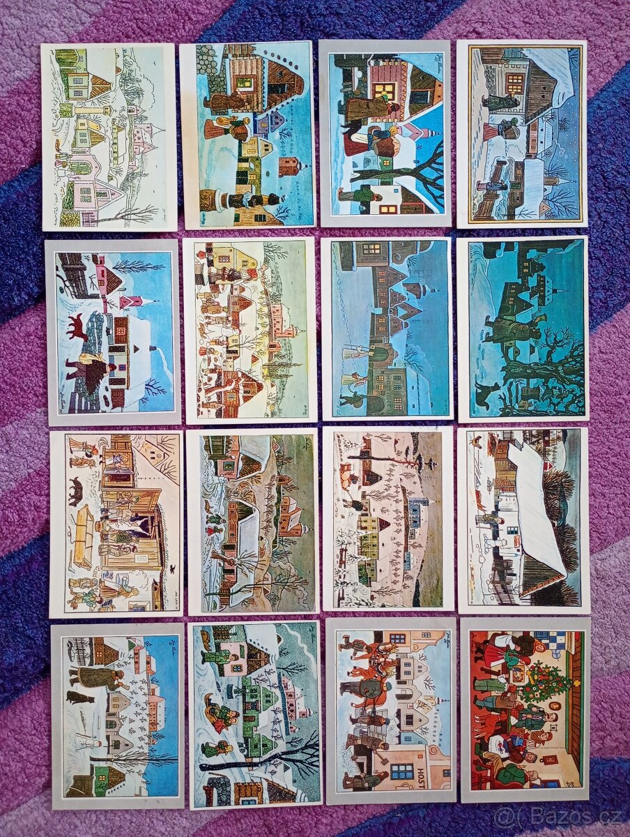 J. Lada, pohlednice Vánoce, zima, 34 ks