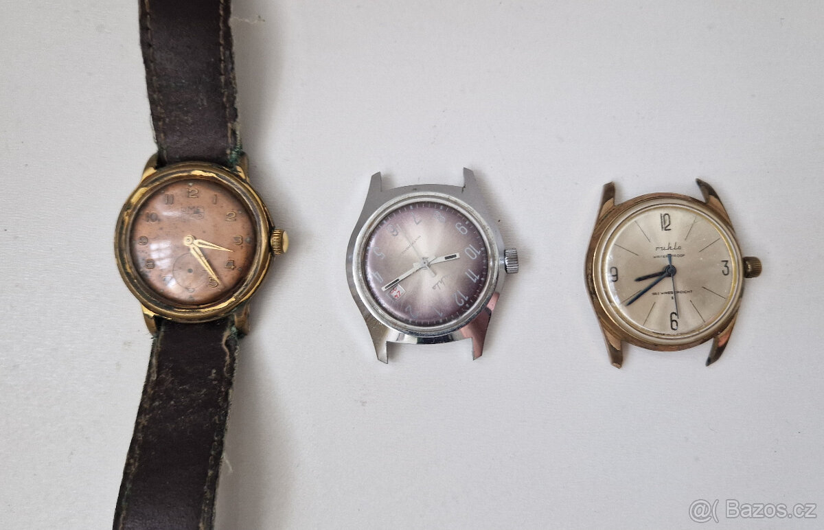 3x staré hodinky Ruhly - jedny potápěčské