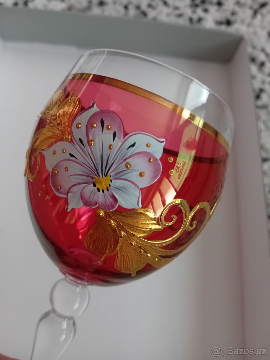 Vintage malované skleničky na nožce 6 kusů. Z chalupy po bab