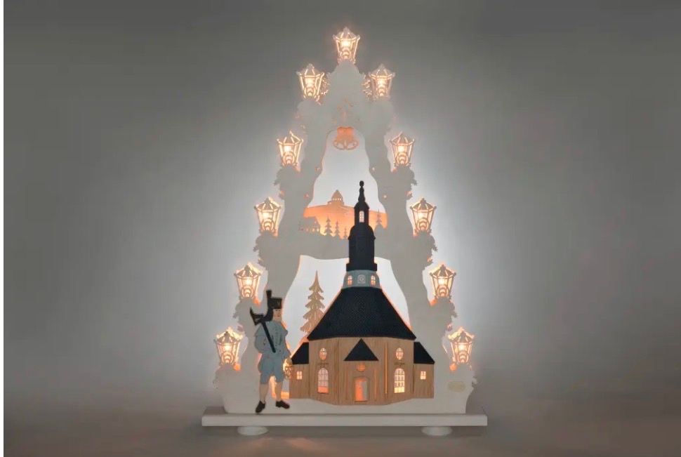 3D vánoční dřevěný světelný led svícen kostel nový