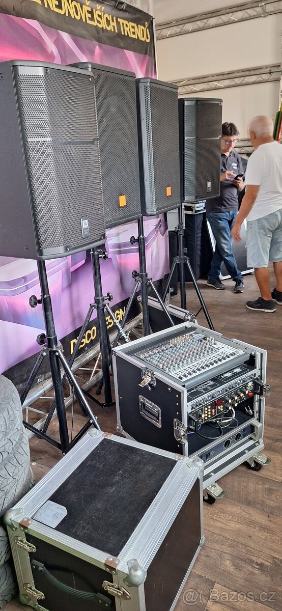 Reprobedny JBL, zesilovač Yamaha, mixpult Behringer