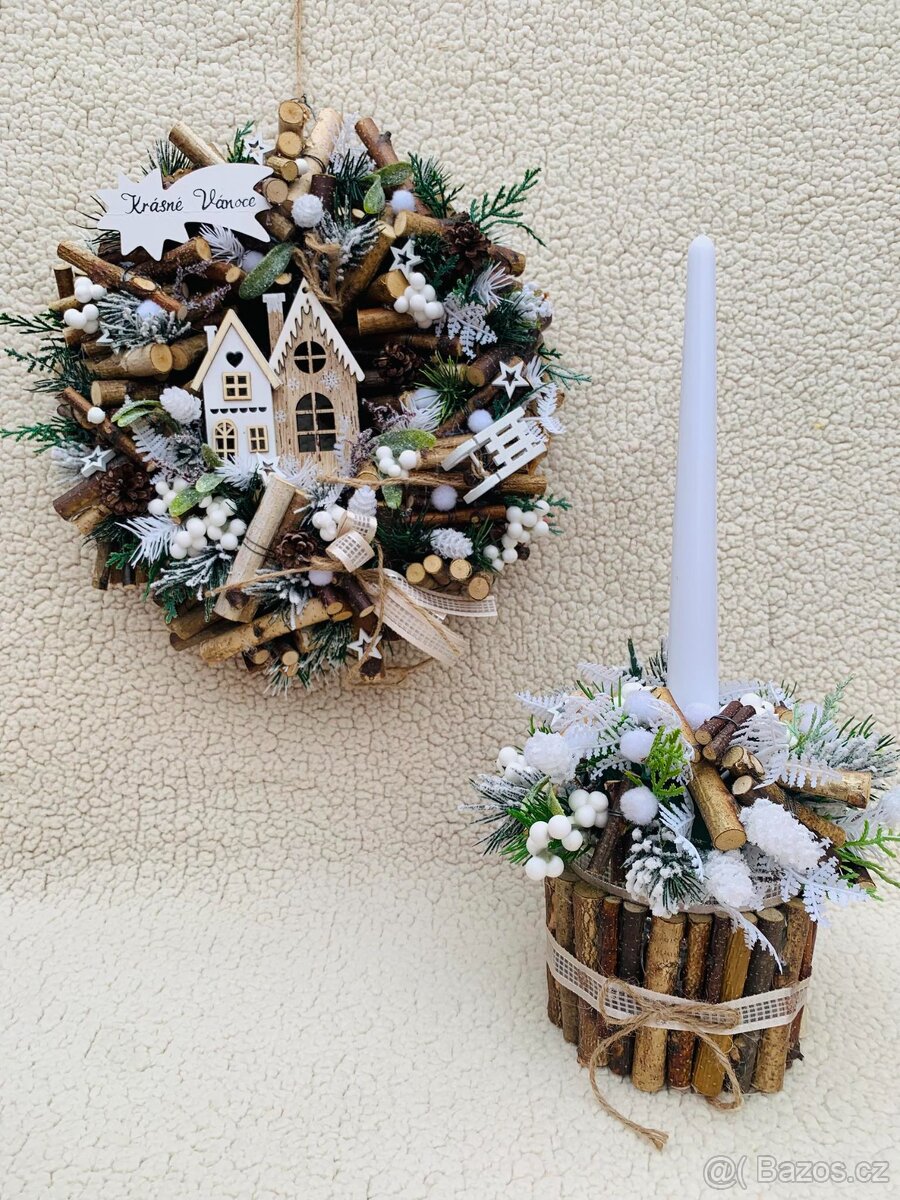 Vánoční trvanlivý přírodní set v bílé barvě
