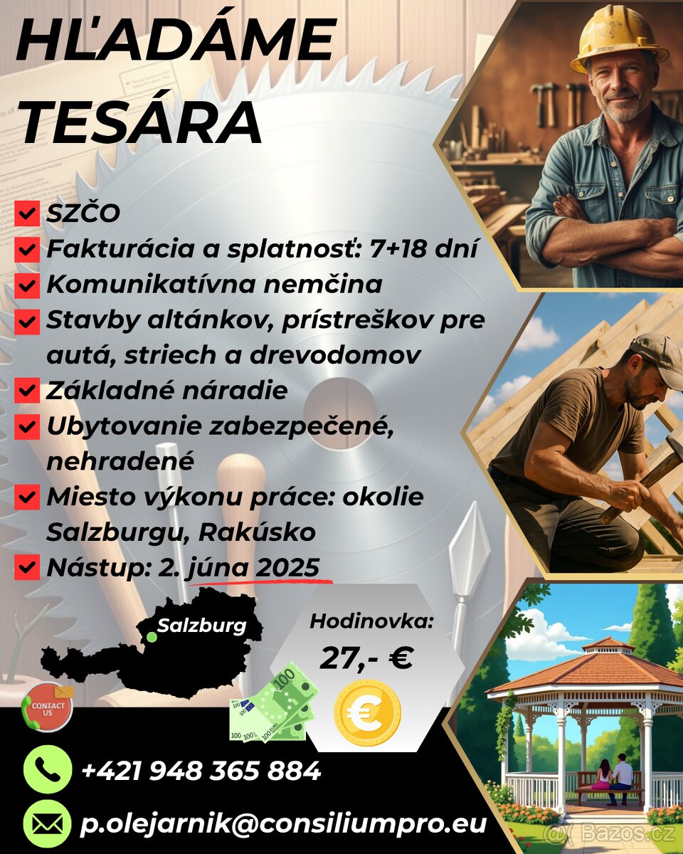 Hľadáme tesára, práca v Rakúsku.