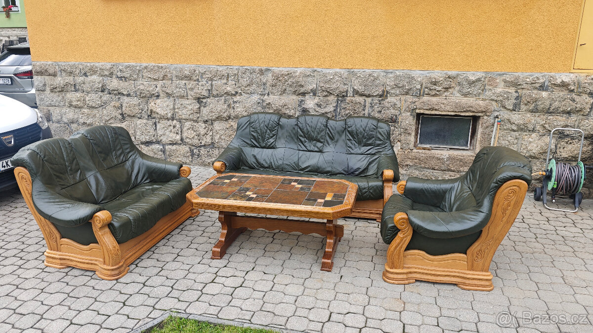 Dubová rustikální sedací souprava 3+2+1 + stolek