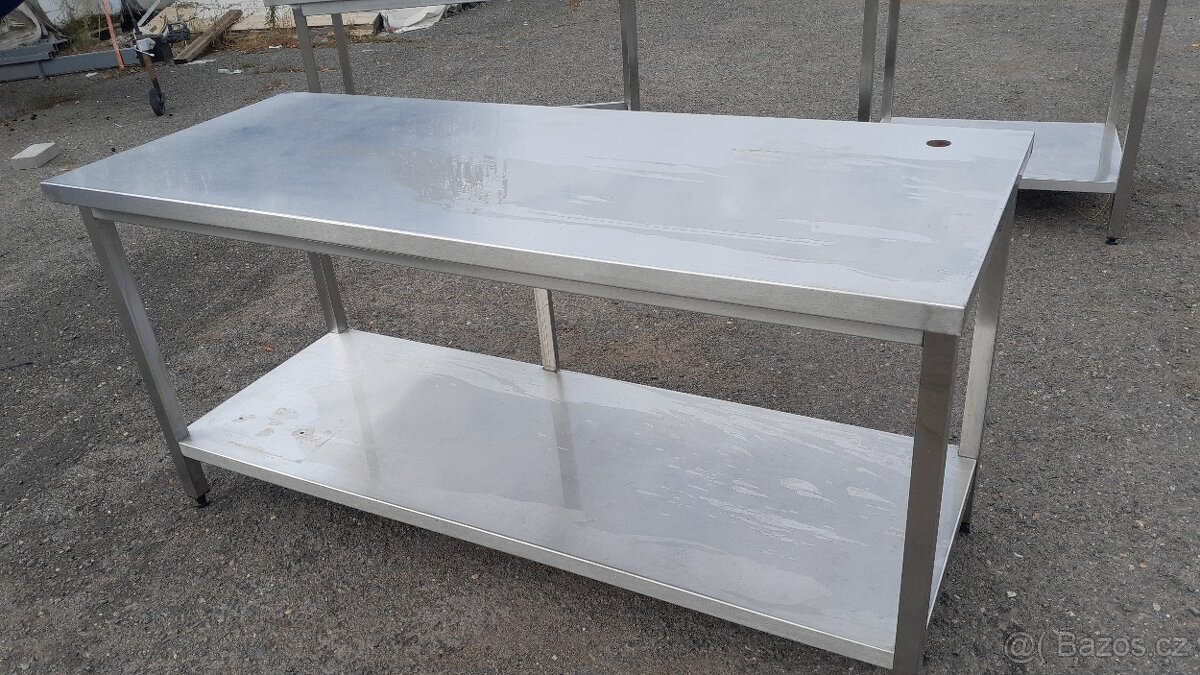 Nerezový stůl 175x70x90 cm se sp. polici