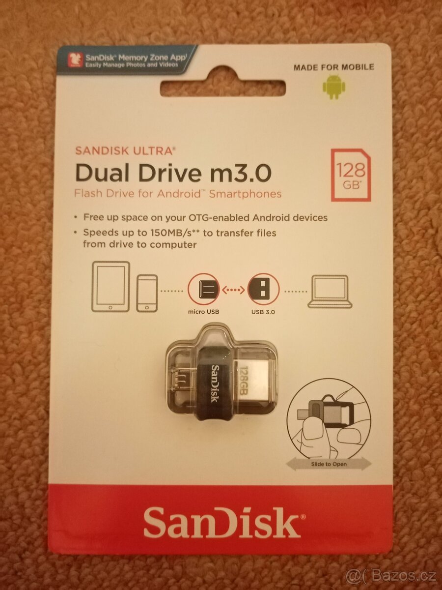 SanDisk Ultra Dual Drive m3.0, 128GB flash disk pro Smartpho