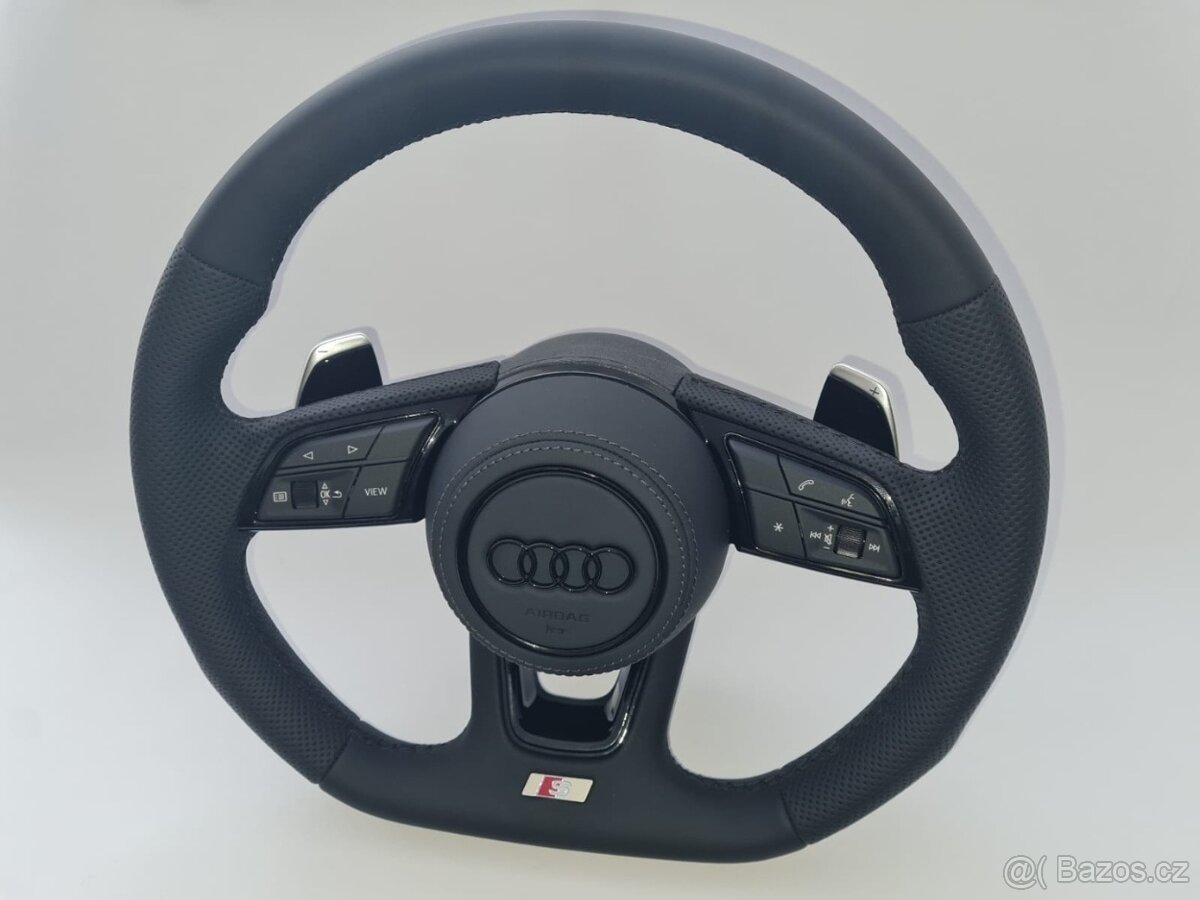 AUDI KOŽENÝ EXCLUSIVE VOLANT +AIRBAG+ F1 PADLA CIERNA NITKA