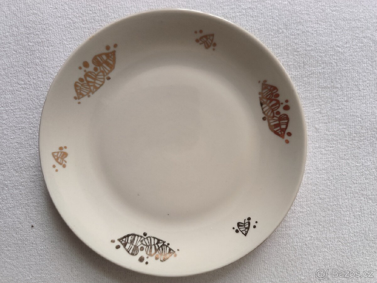 Starý keramický malý talířek zlacený, značeno