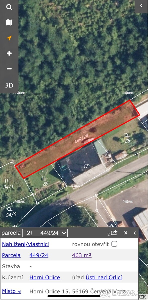Prodám pozemek v Horní Orlici