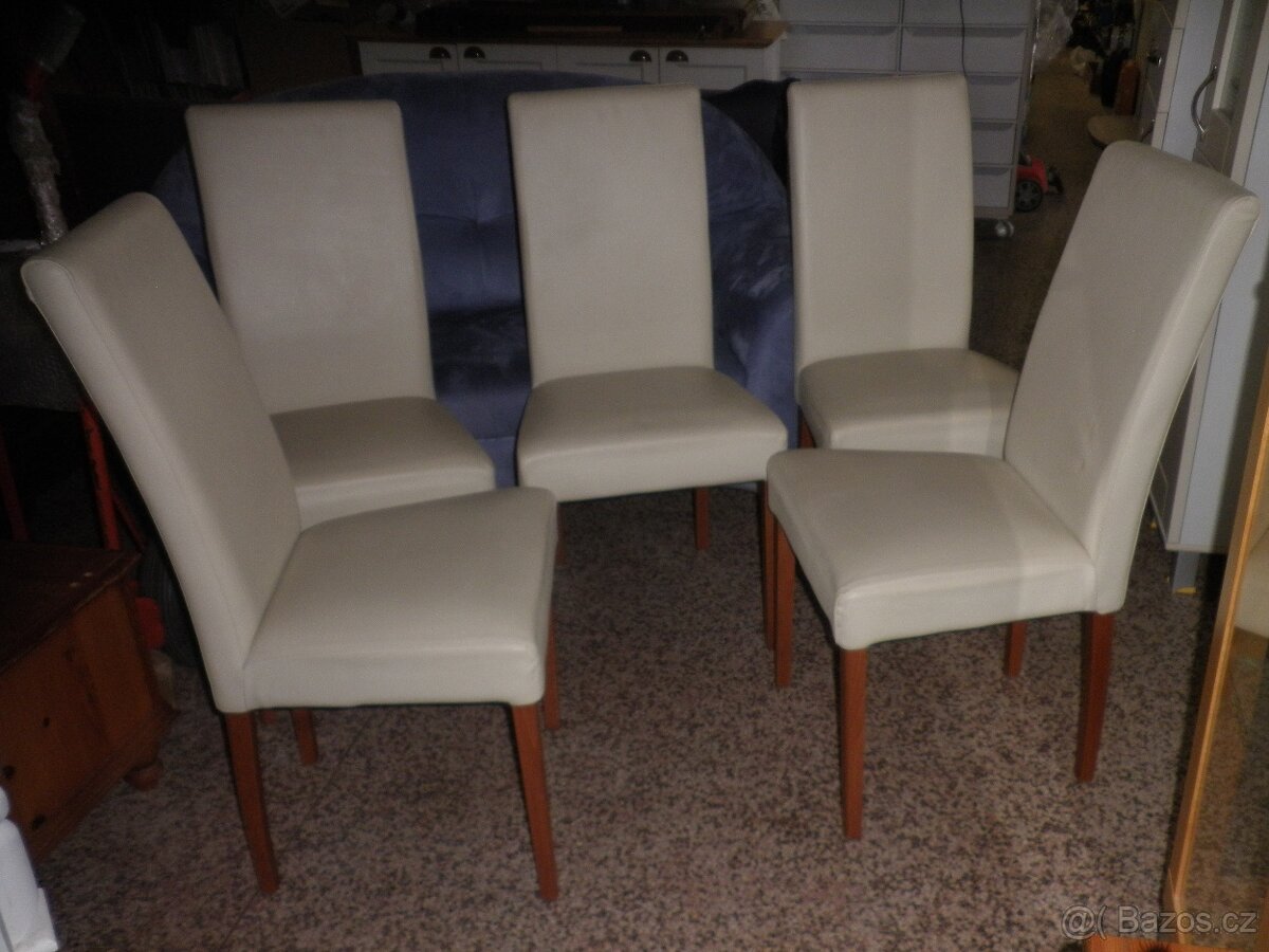 Jídelní židle s bílým potahem - 5 kusů