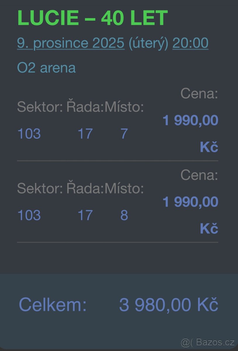 Lístky na koncert Lucie 40 let
