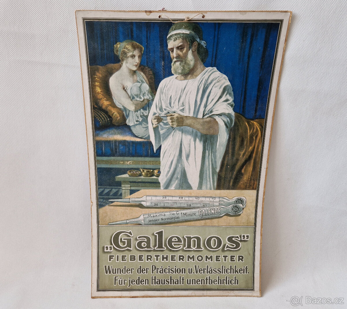 Starožitná reklamní cedule domácí lékařské teploměry Galenos