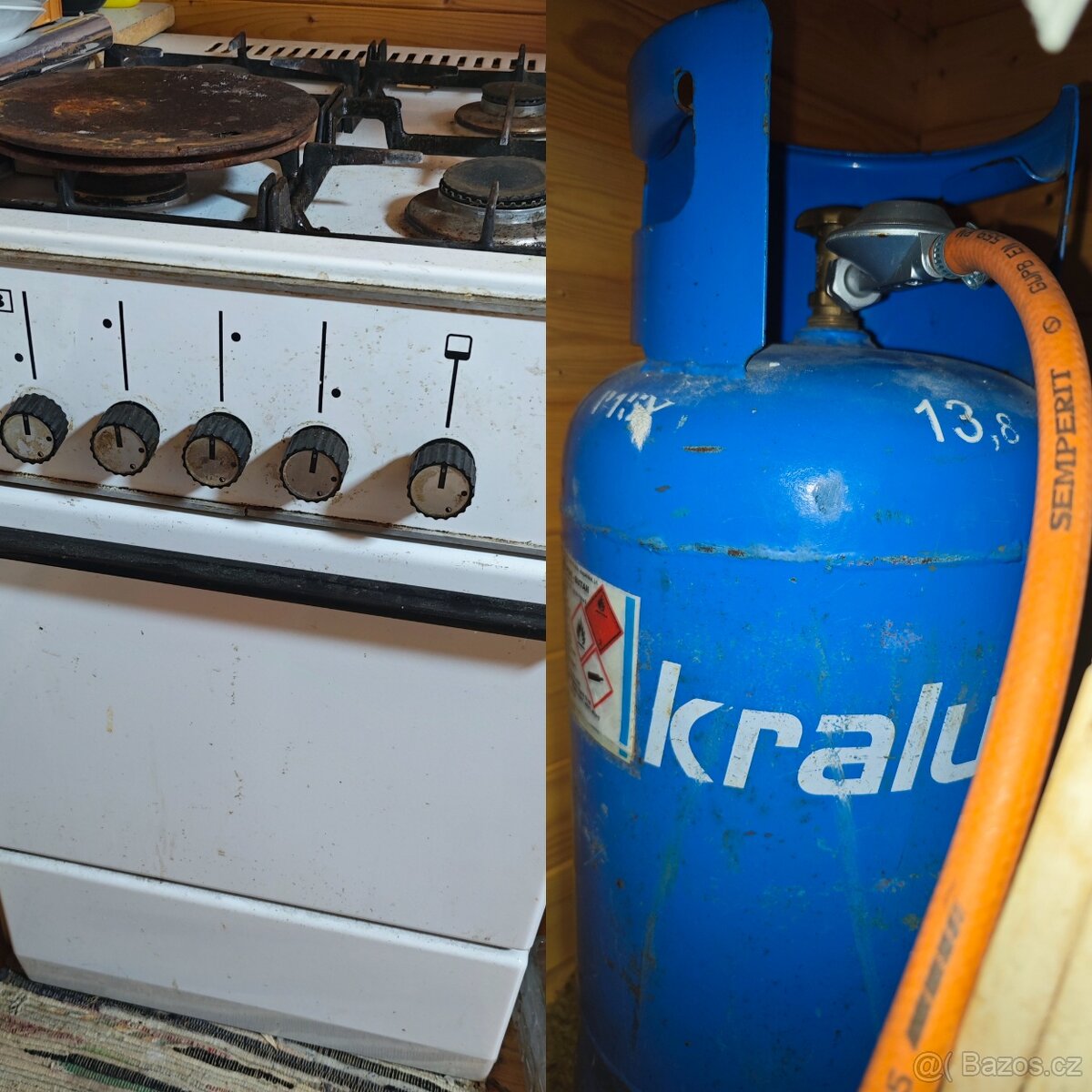 Plynový sporák s troubou + propan butanova 10 kg láhev