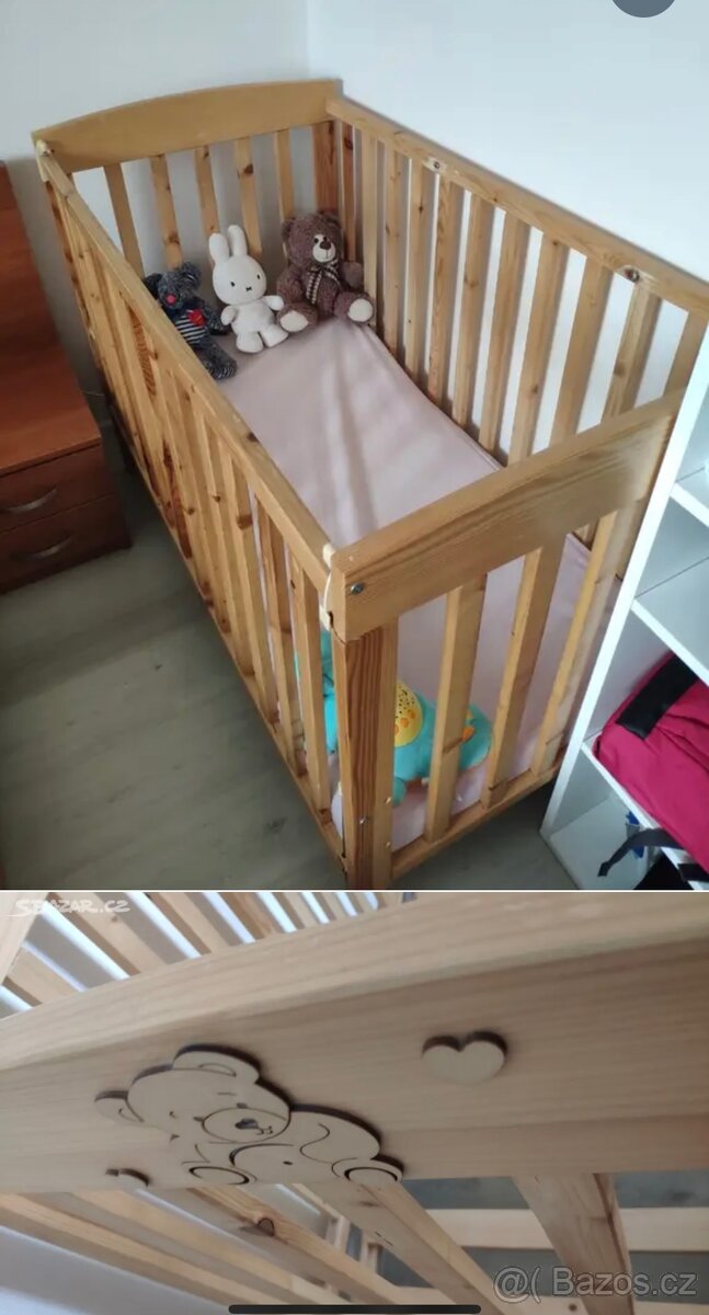 Prodám dětskou dřevěnou postýlku Mája s matrací a roštem