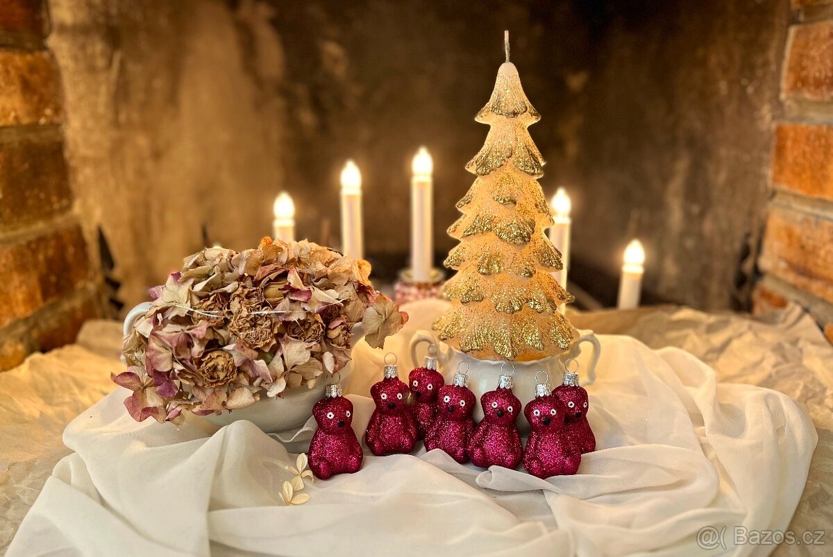 Tradiční Vánoční ozdoby Medvídek k zavěšení, sklo