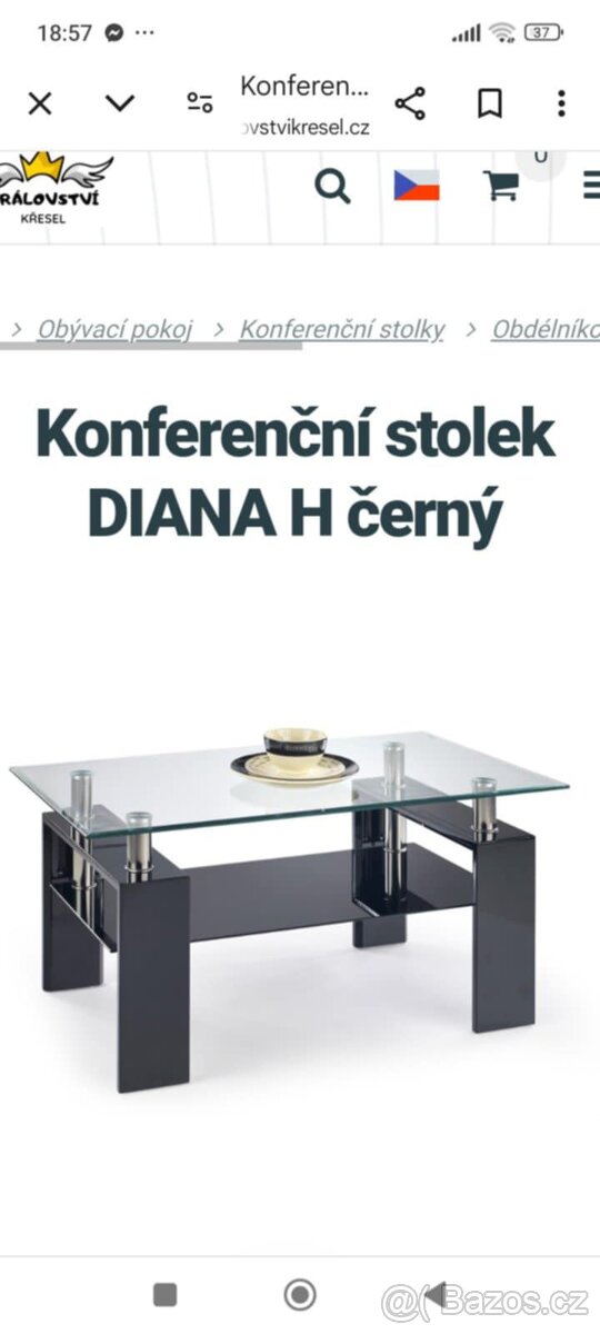 Konferenční stolek, černý, se sklem - top stav