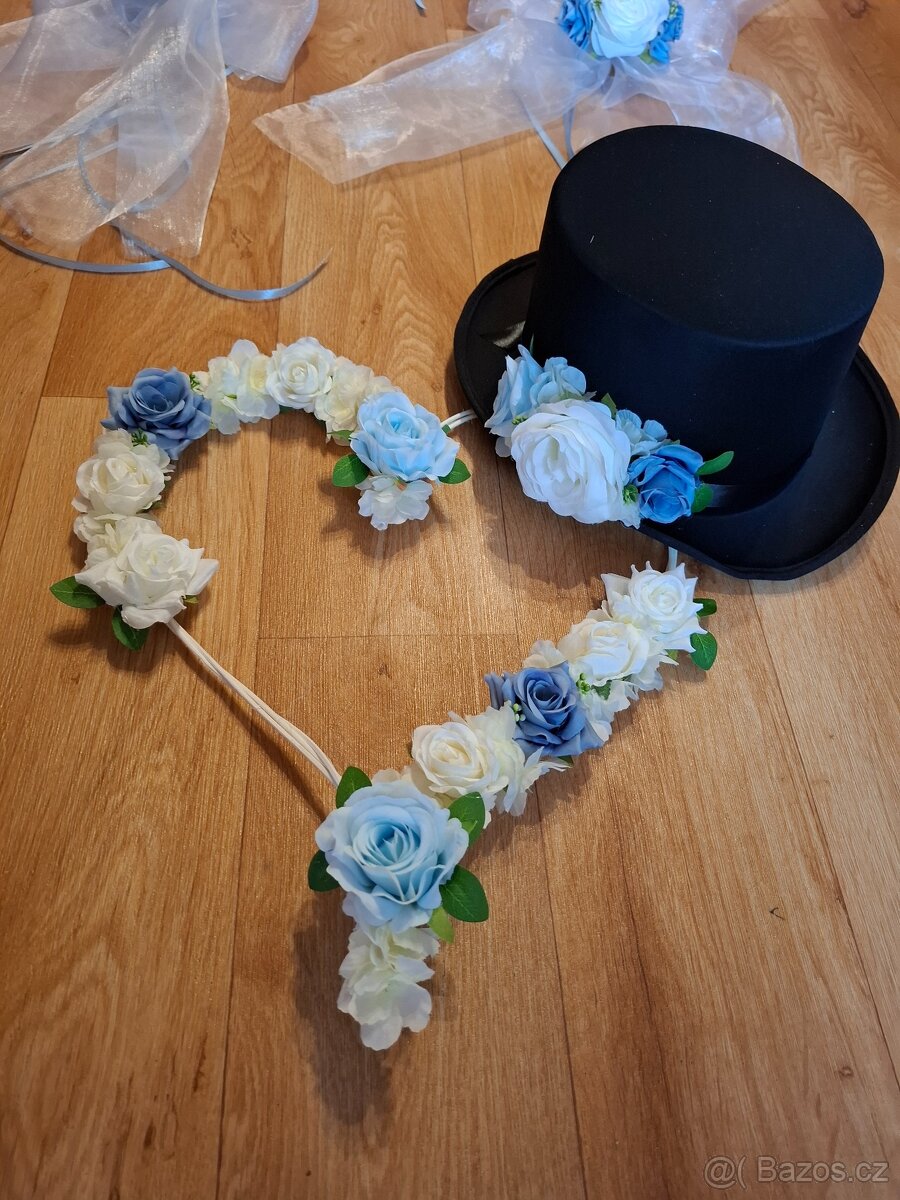 Svatební dekorace na auto - modrá