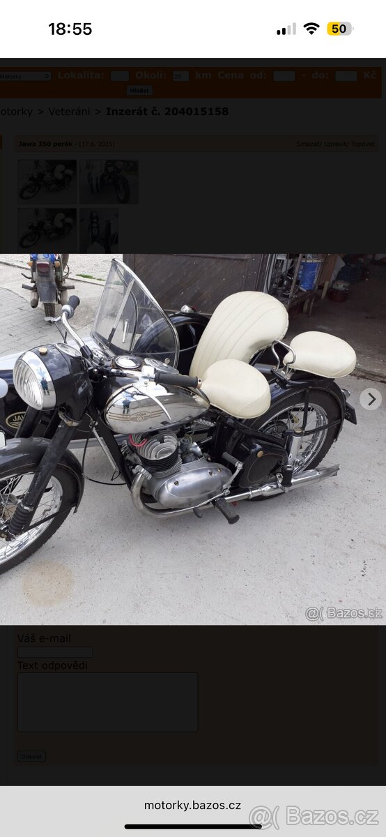Jawa 350 pérák se sajdou