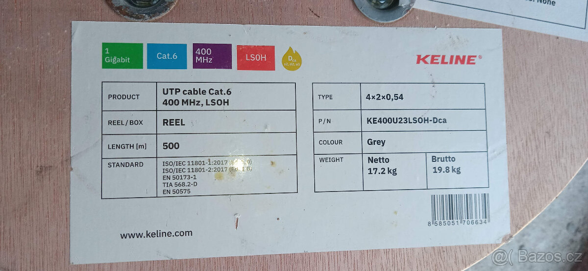 kabel Cat.6 UTP LSOH 400MHz Dca - s2,d2,a1 500m/cívka