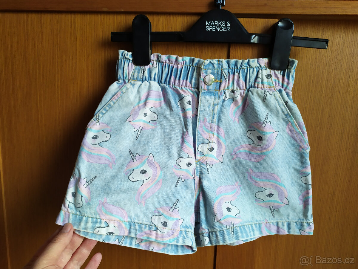 Dívčí šortky, jednorožec, H&M, vel. 128