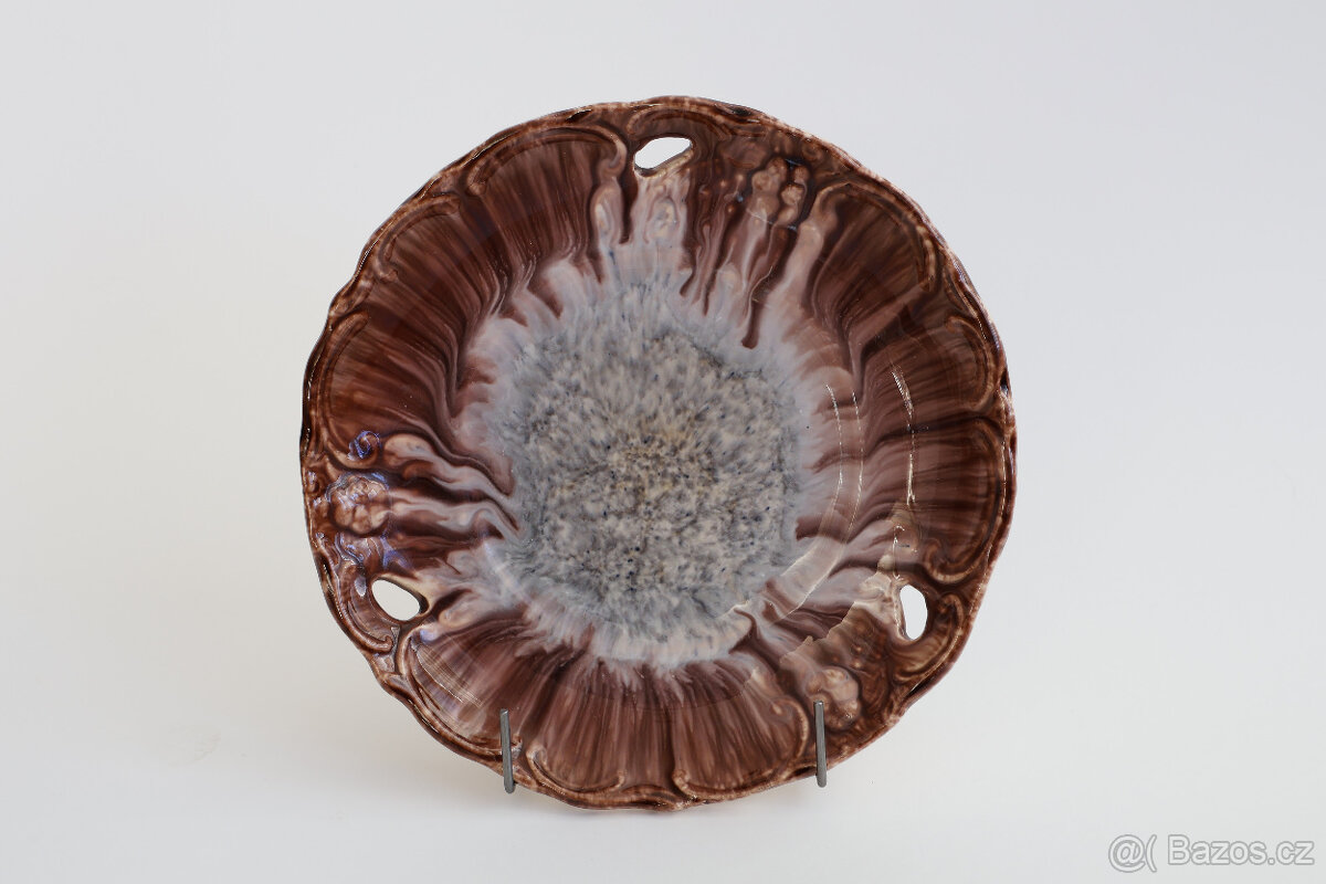 keramický talíř JASBA art deco 1930 glazura hnědý
