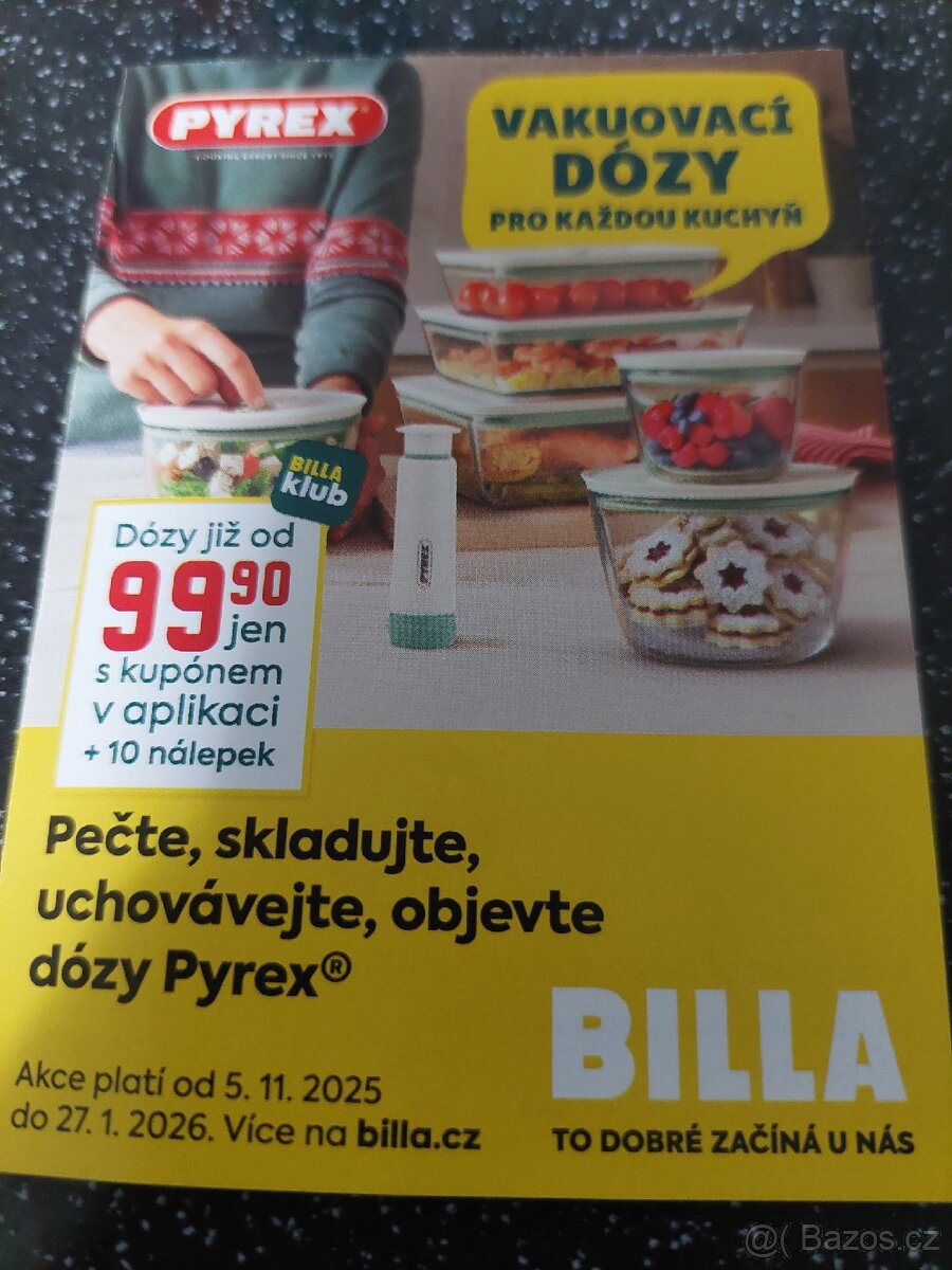 Billa nalepky,body,znamky dozy Pyrex