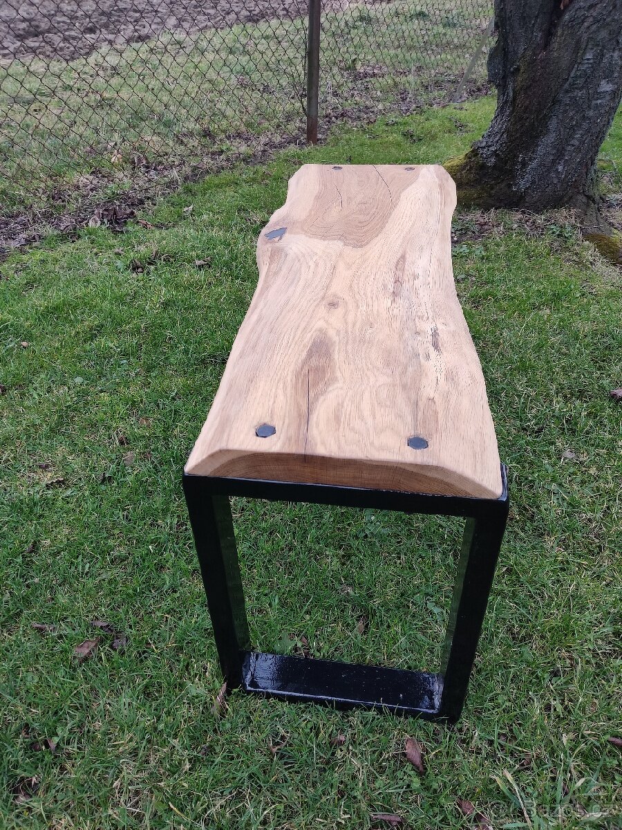 Lavice interier/exterier dřevo dub nohy kov