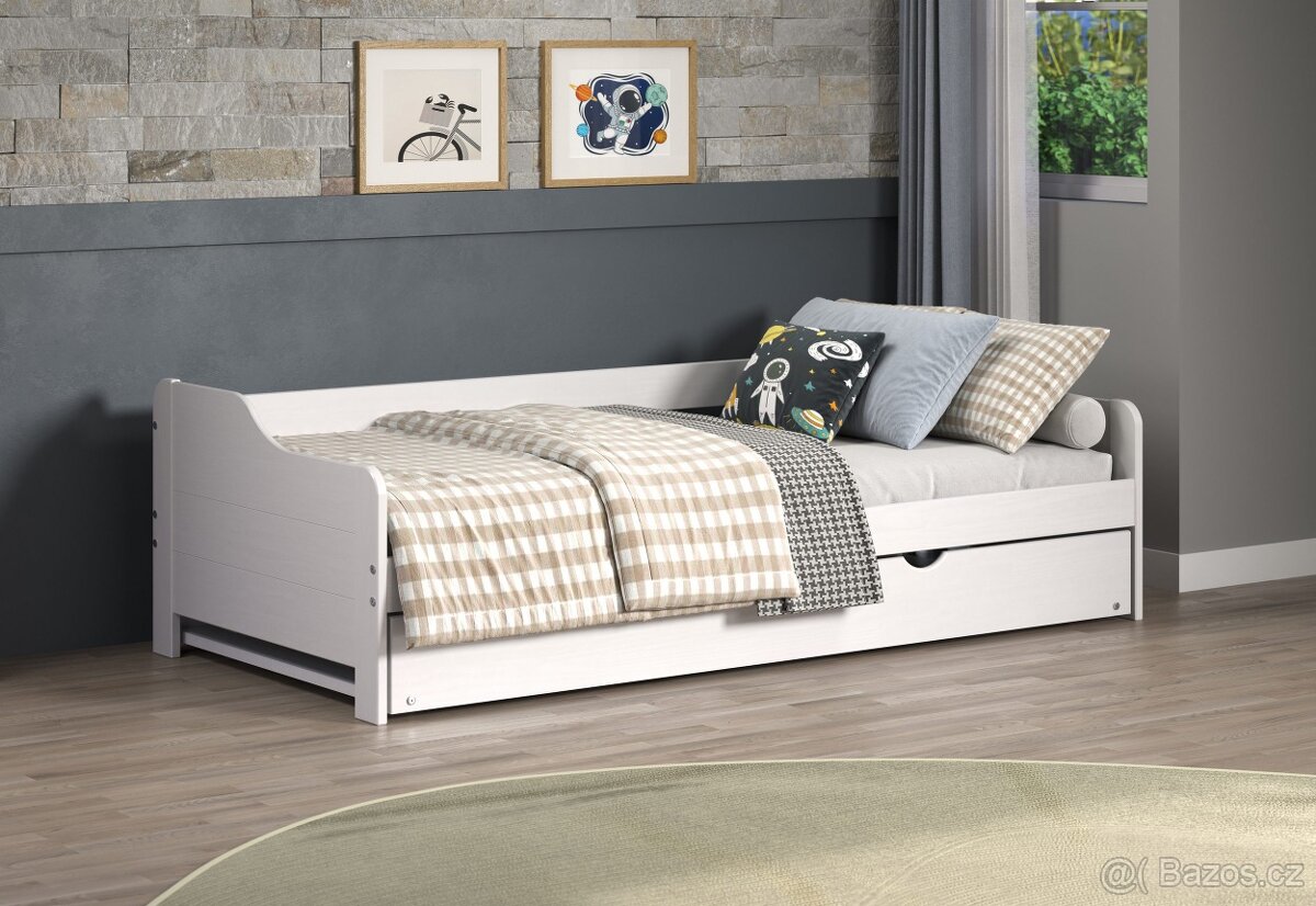 Nová rozkládací postel masiv borovice bílá