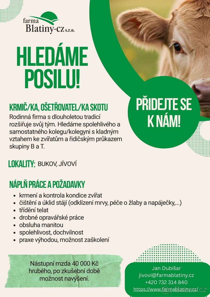 Krmič/ka, ošetřovatel/ka skotu