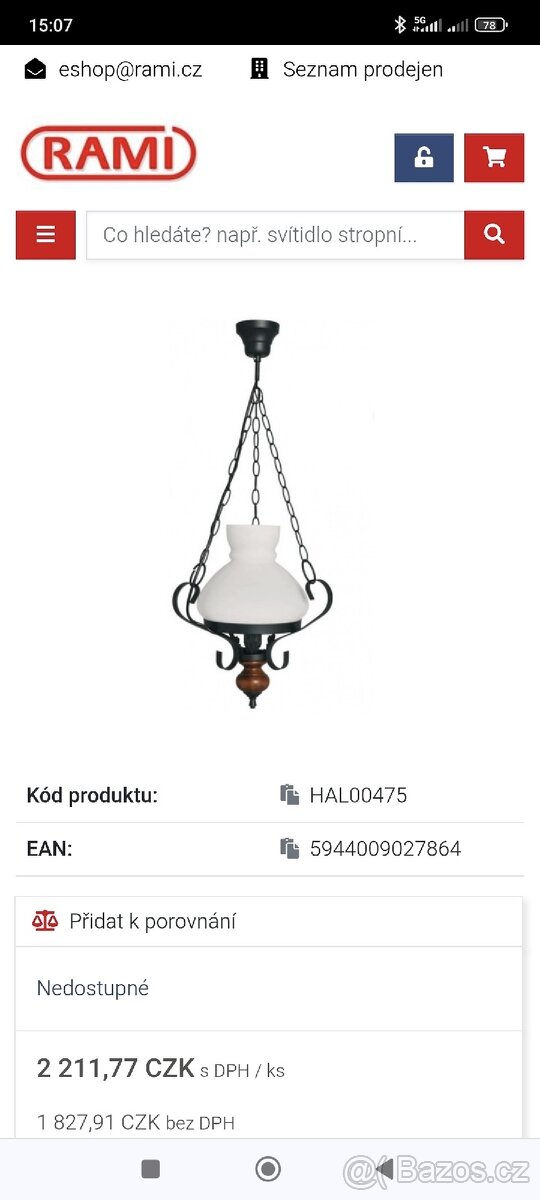 Stropní závěsné světlo + nástěnné světlo