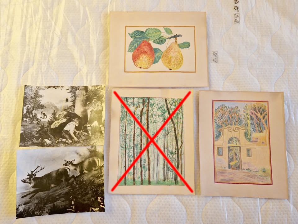 4x Stará dekorativní grafika - kresba, foto
