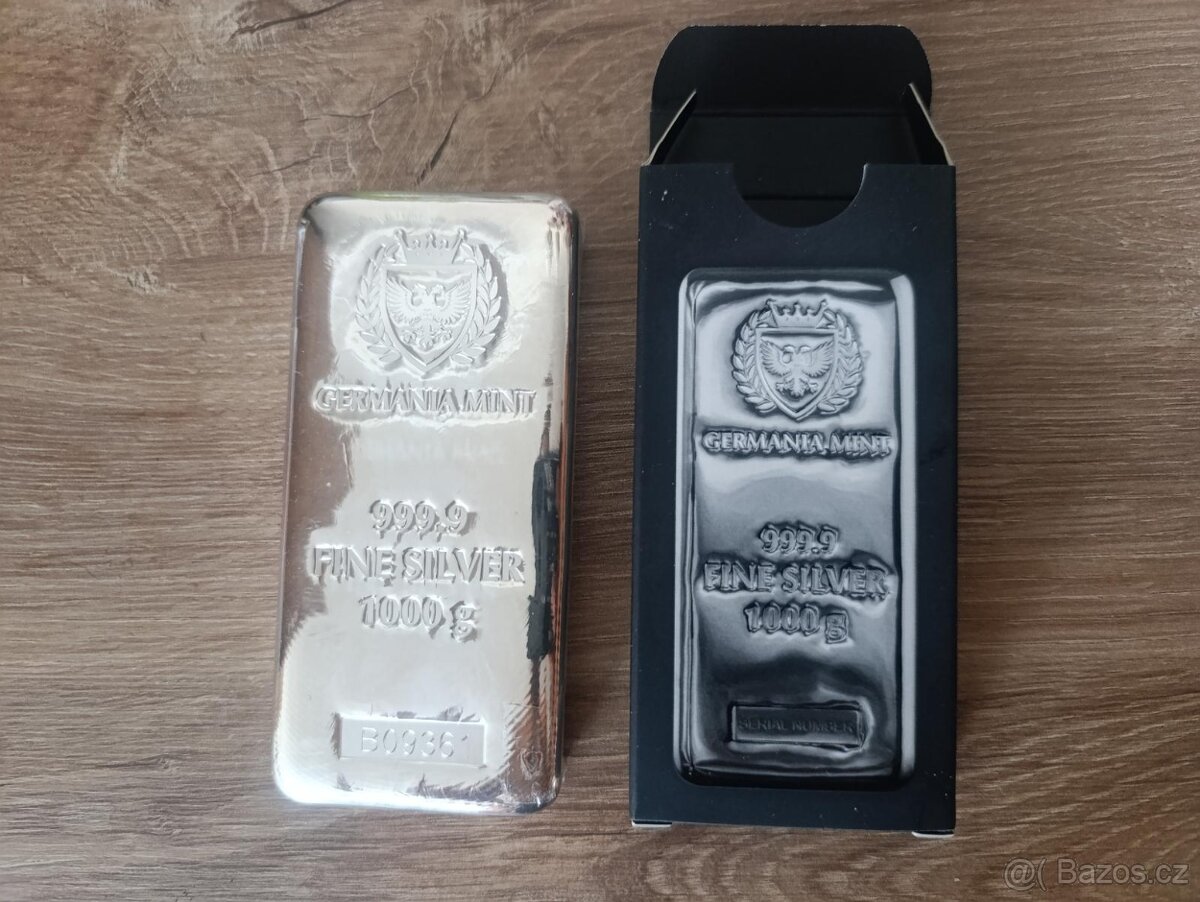 Stribrny investicni slitek 1kg, Germania mint, stříbro 999/1