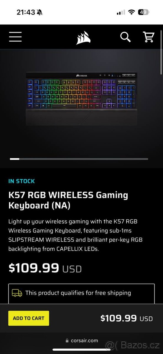 Corsair K57 RGB Wireless Gaming keyboard
