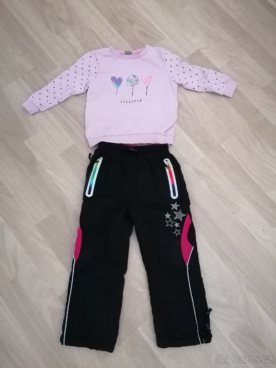 Dívčí zateplené kalhoty, mikina vel. 110