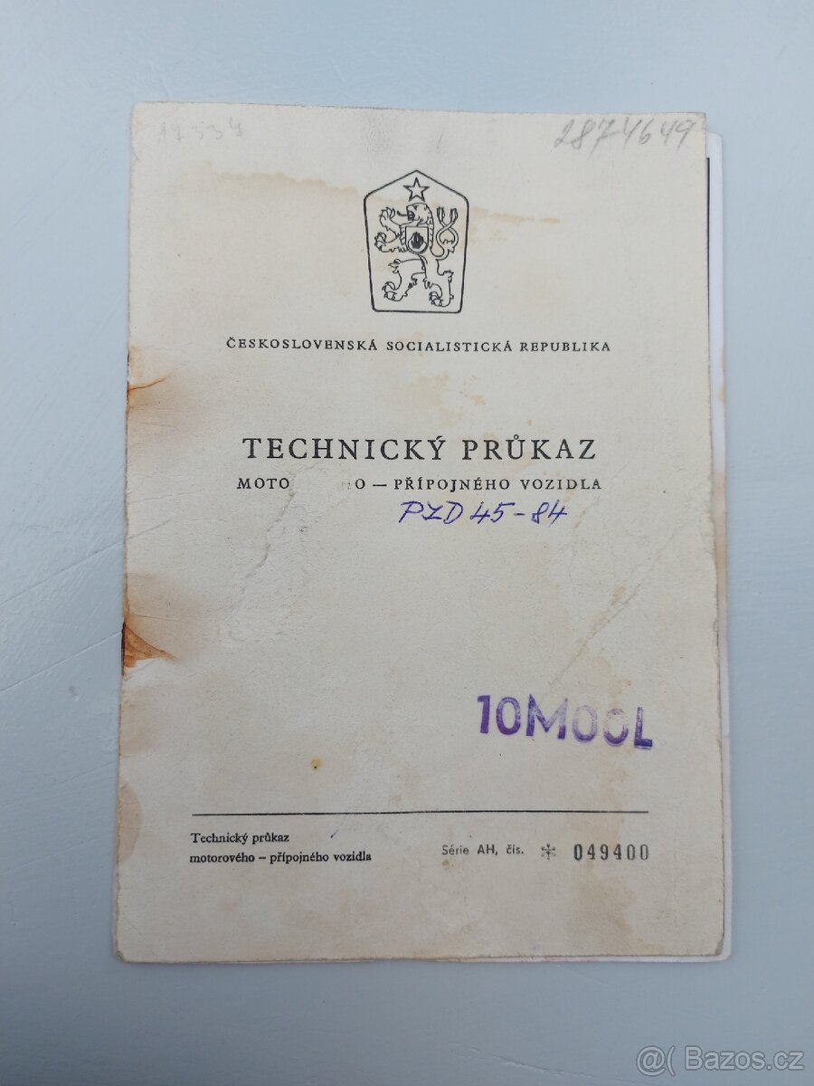 Koupím technický průkaz na trabanta