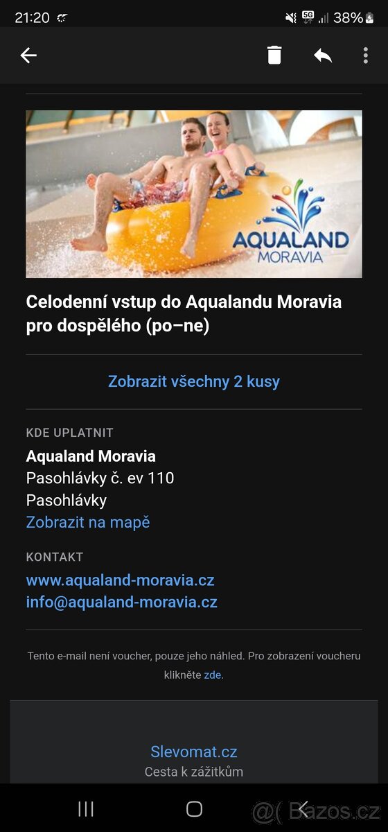 2X VSTUPENKA DO Aqualandu MORAVIE