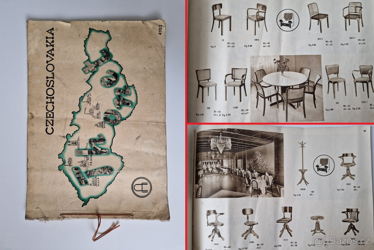 Starý reklamní katalog vzorník ohybaný nábytek Thonet c1930