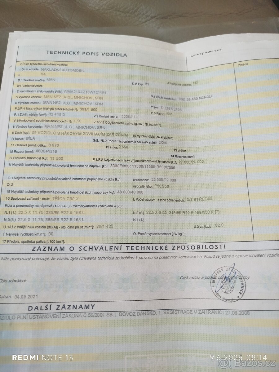 Nákladní automobil MAN 2008