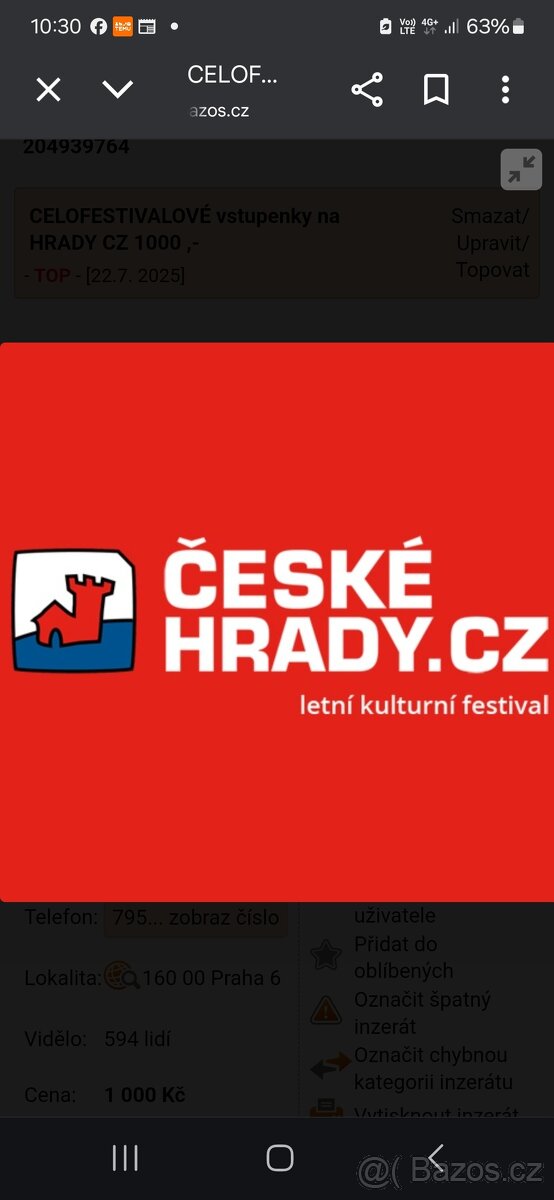 Celofestivalová + kemp, dvě vstupenky