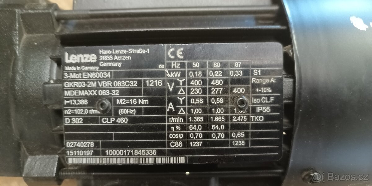 Elektromotor s převodovkou, obousměrný, 3 rychlosti