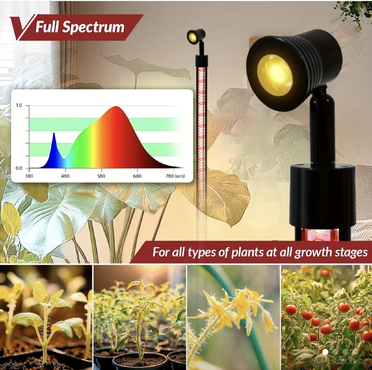 LED pěstební světlo s hlavovým světlem, 60 cm.