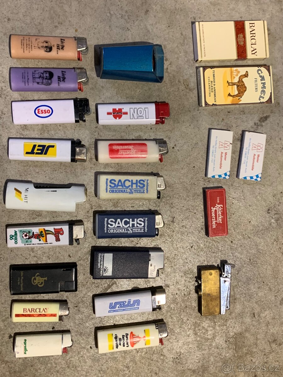 Zapalovače,sirky,krabyčky od cigaret