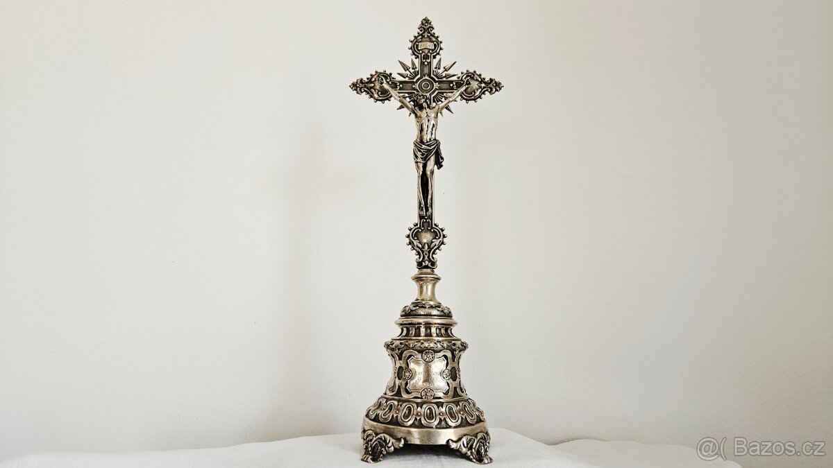 TOP Ag stříbro krucifix lotový punc rok 1858 UNIKAT