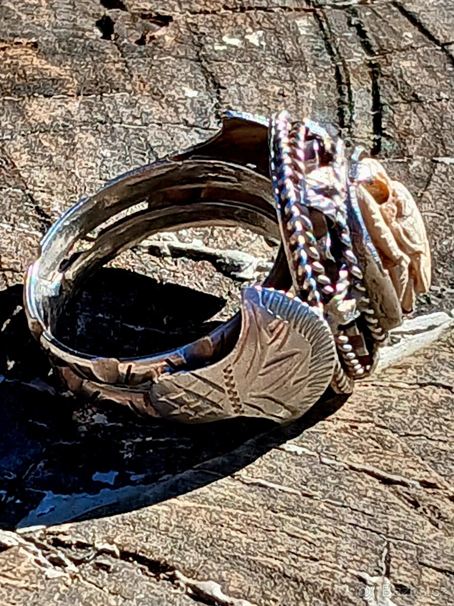 Stříbrný prsten starožitný Egypt