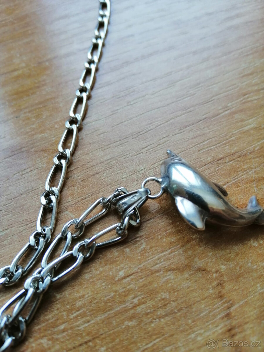 Řetízek stříbrný na krk s přívěskem Delfína, délka 61 cm, vá